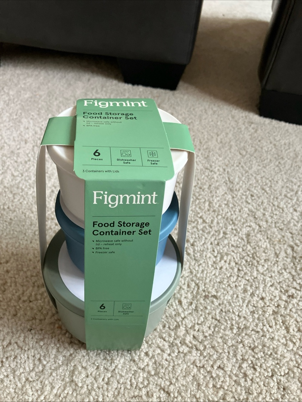 Figmint Food Storage Container Set 6pc BPA Free Microwave Dishwasher Blue White